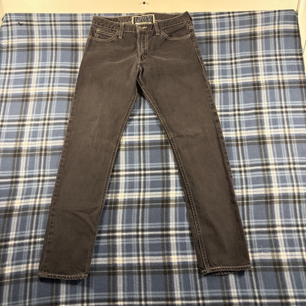 Levis 506 Skinny Tapered Jeans Mens 33x32 Charcoal Black 100% Cotton Denim